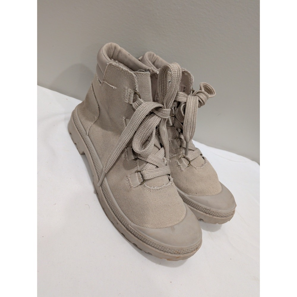 Rocket Dog Combat Boots Womens Sz  8 Beige Canvas Lace Up Piper Memory Foam
